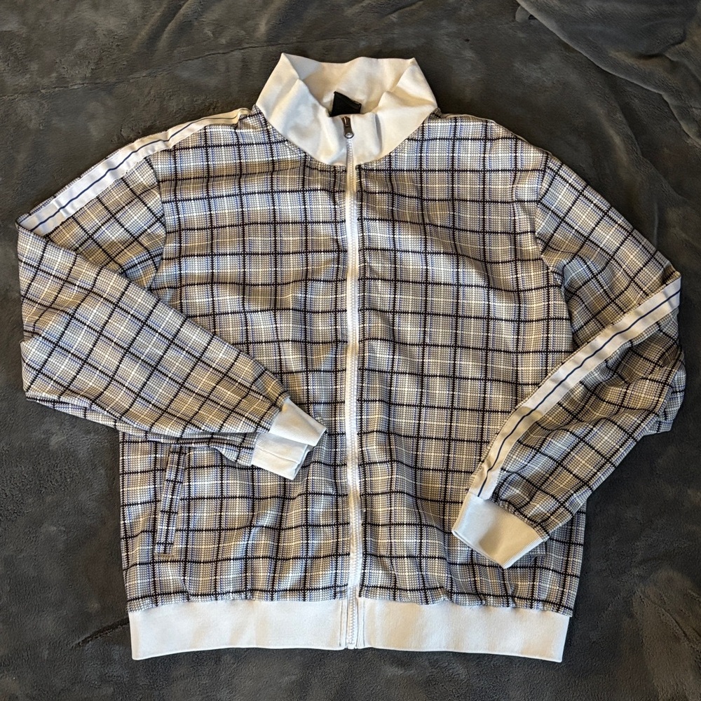 Men's Plaid Zip-Up Jacket - Cream and Blue